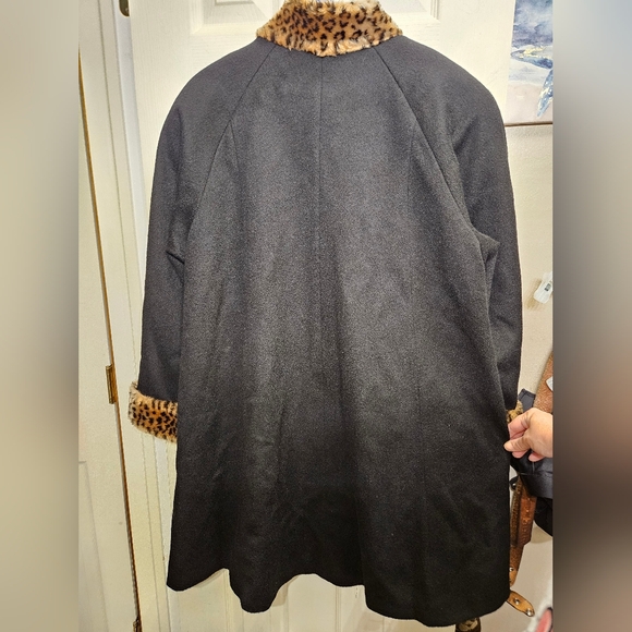 Leslie fay vintage black leopard print wool overcoat jacket womens size 10 - Picture 2 of 10